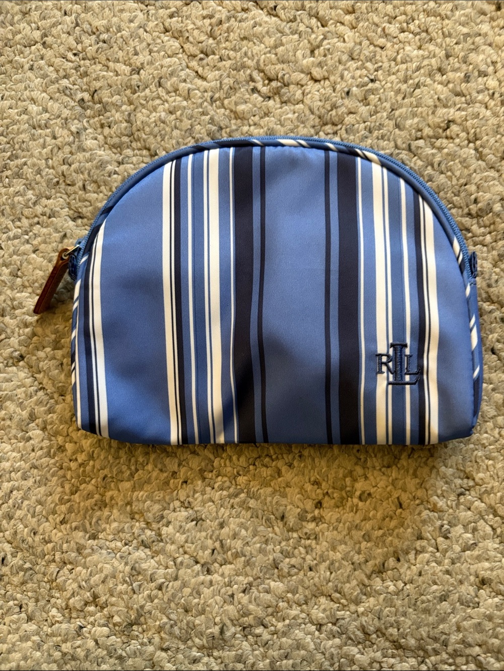 Lauren Ralph Lauren blue striped cosmetic bag